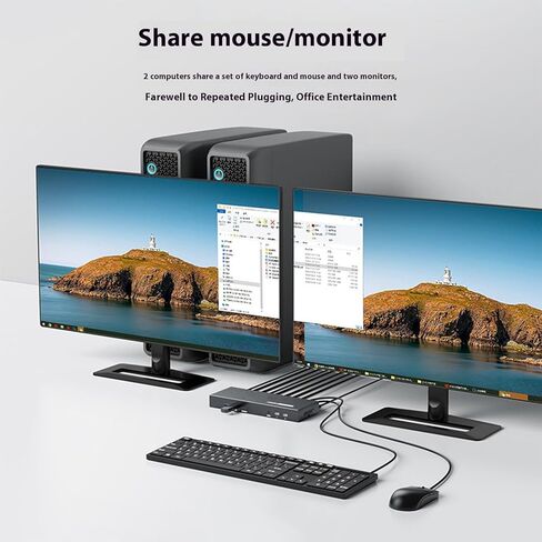 شاشتان HDTV KVM Switcher لجهازي كمبيوتر مع مفاتيح التشغيل السريع 4K 60 هرتز USB3.0 وإخراج الصوت in Kuwait
