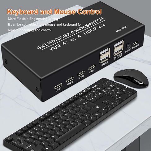 محول Zunate 4K 60 هرتز HDMI KVM لـ 4 أجهزة كمبيوتر، وضعين للتبديل، EDID متكيف، 4 منافذ وكابلات USB من النوع C، مشاركة طابعة ماوس لوحة مفاتيح واحدة in Kuwait