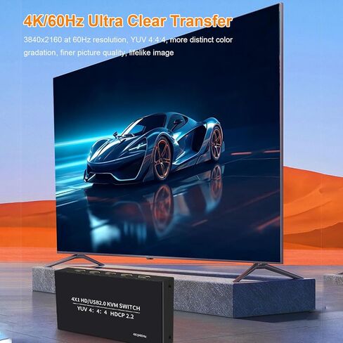 محول Zunate 4K 60 هرتز HDMI KVM لـ 4 أجهزة كمبيوتر، وضعين للتبديل، EDID متكيف، 4 منافذ وكابلات USB من النوع C، مشاركة طابعة ماوس لوحة مفاتيح واحدة in Kuwait