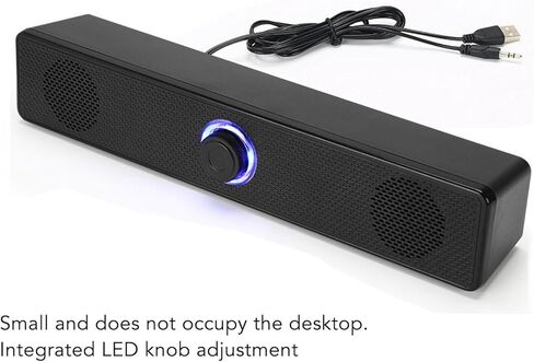 سماعات كمبيوتر USB، 3.5 مم AUX PC، مكبر صوت ستيريو هاي فاي صغير مع مقبض مستوى الصوت، للكمبيوتر الشخصي لأجهزة الكمبيوتر المحمول والكمبيوتر اللوحي وسطح المكتب، 12.4 × 2.36 × 2.2 بوصة، طول الكابل 1.5 متر in Kuwait