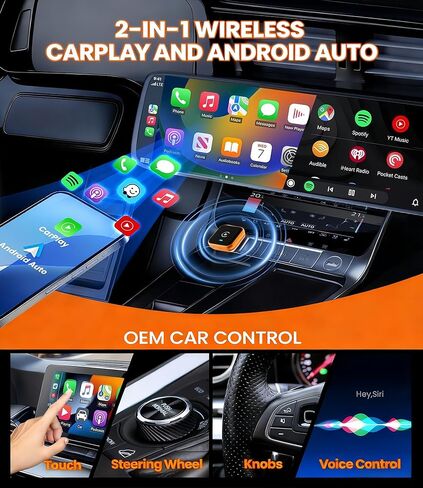 محول CarPlay لاسلكي صغير لهواتف iPhone وAndroid، محول CarPlay اللاسلكي 2 في 1، محول تشغيل السيارة 2026 WIFI6، توصيل تلقائي سريع ومستقر بدون تأخير، منفذ Bluetooth 5.3 USBA&C in Saudi Arabia