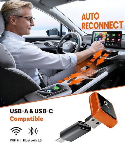 محول CarPlay لاسلكي صغير لهواتف iPhone وAndroid، محول CarPlay اللاسلكي 2 في 1، محول تشغيل السيارة 2026 WIFI6، توصيل تلقائي سريع ومستقر بدون تأخير، منفذ Bluetooth 5.3 USBA&C in Saudi Arabia