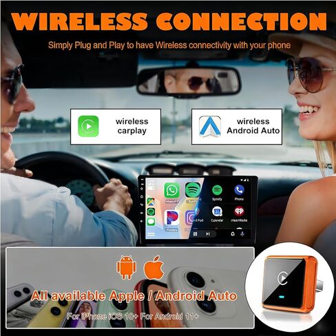 محول CarPlay لاسلكي صغير لهواتف iPhone وAndroid، محول CarPlay اللاسلكي 2 في 1، محول تشغيل السيارة 2026 WIFI6، توصيل تلقائي سريع ومستقر بدون تأخير، منفذ Bluetooth 5.3 USBA&C in Saudi Arabia