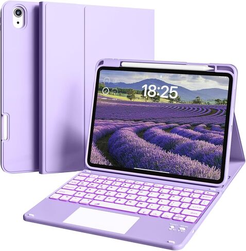 for iPad (A16) 11th/10th Gen Case with Keyboard - 7 Colors Backlit,Multi-Touch Trackpad,Detachable Keyboard Cover with Pencil Holder for iPad A16 11 inch 2025/10th 10.9 Inch 2022 (Cream White) in Kuwait
