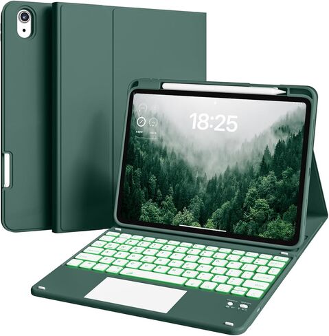 for iPad (A16) 11th/10th Gen Case with Keyboard - 7 Colors Backlit,Multi-Touch Trackpad,Detachable Keyboard Cover with Pencil Holder for iPad A16 11 inch 2025/10th 10.9 Inch 2022 (Cream White) in Kuwait