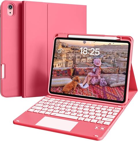 for iPad (A16) 11th/10th Gen Case with Keyboard - 7 Colors Backlit,Multi-Touch Trackpad,Detachable Keyboard Cover with Pencil Holder for iPad A16 11 inch 2025/10th 10.9 Inch 2022 (Cream White) in Kuwait