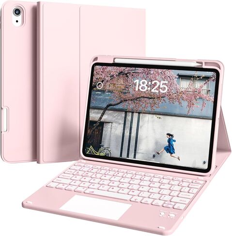 for iPad (A16) 11th/10th Gen Case with Keyboard - 7 Colors Backlit,Multi-Touch Trackpad,Detachable Keyboard Cover with Pencil Holder for iPad A16 11 inch 2025/10th 10.9 Inch 2022 (Cream White) in Kuwait