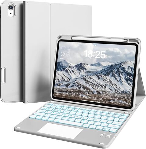 for iPad (A16) 11th/10th Gen Case with Keyboard - 7 Colors Backlit,Multi-Touch Trackpad,Detachable Keyboard Cover with Pencil Holder for iPad A16 11 inch 2025/10th 10.9 Inch 2022 (Cream White) in Kuwait