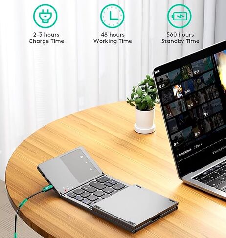 لوحة مفاتيح لاسلكية نحيفة قابلة للطي متوافقة مع Samsung Galaxy View 18.4 بوصة 32 جيجابايت (Wi-Fi) مع ماوس لوحة اللمس عالمي بالكامل يوفر استخدامًا لمدة 48 ساعة، وضع الاستعداد لمدة 560 يومًا، محمول، صغير الحجم، ثلاثي الطي، قابل لإعادة الشحن in Saudi Arabia