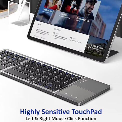 Slim Foldable Wireless Keyboard Compatible with Lenovo ThinkPad 8 64GB with TOUCHPAD Mouse Fully Universal Providing 48H Use, 560 Days Standby, Portable, Compact, Tri-Fold, Rechargeable! in Saudi Arabia