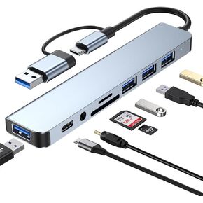 USB C Hub & USB Hub with USB 3.0, Aluminum 8 in 1 USB 2.0 Docking Station with SD/TF Card Reader, 3.5mm Aux Headphone Jack for MacBook Pro Air and More PC/Laptop/Tablet Devices in Saudi Arabia