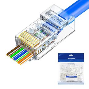 Cat6 RJ45 Pass-Through Connectors 100-Pack Metal Unshielded Through-Hole Crystal Head 8P8C Modular Plug for Solid & Stranded Ethernet Cable 50μin Gold Plated for Network, PoE, 10Mbps in Kuwait