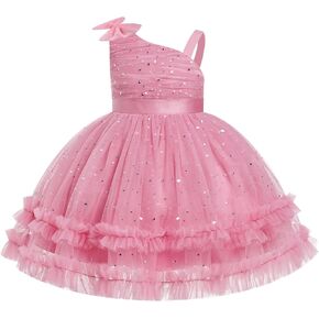 Kids Girls Birthday Party Dress Asymmetric Shoulder Straps Ruched Tulle Tutu Ruffle Dress Cake Crush in Saudi Arabia