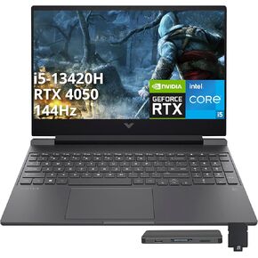 كمبيوتر محمول HP Victus مقاس 15.6 بوصة 144 هرتز FHD للألعاب، Intel i5-13420H، ذاكرة الوصول العشوائي 16 جيجابايت، 512 جيجابايت PCIe SSD، GeForce RTX 4050، لوحة مفاتيح بإضاءة خلفية، WiFi 6، Windows11 Pro، Mica Silver، مجموعة قاعدة إرساء 1 تيرابايت in Kuwait