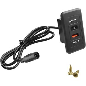 QIANRENON DC 5525 إلى USB وUSB C كابل موصل شحن مثبت على سطح المكتب DC 5.5×2.5 مم أنثى إلى النوع A + محول تركيب حاجز مربع أنثى من النوع C، للوحة أجهزة القياس والأثاث، 0.9 متر/2.9 قدم in Kuwait