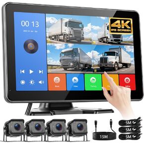 Hodozzy 4 Channel Backup Camera Monitor System, 10.1 Inch 4 Split Reversing Monitor, Night Vision, IP68 Waterproof, BSD, Parking Monitoring, Hard-Wired Backup Camera for Trucks/Bus/Trailer/RV/Pickup in Kuwait