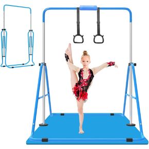 Expandable Gymnastics Bar with Mat for Kids, Adjustable Height Junior Training Kip Bar, Folding Gymnastic Horizontal Bars Monkey Bar, Home Gym Equipment for Kid Gymnasts, Child, Girl, Boy in Saudi Arabia
