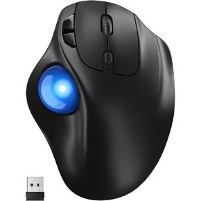 Ergonomic Wireless Trackball Mouse, 3 Device Connection (Bluetooth or 2.4G USB Receiver) Bluetooth Quiet Computer Mouse, 2*AAA Battery Thumb Laptop Mice with 5 Level DPI for PC/Laptop/Mac/Windows Blue in Saudi Arabia