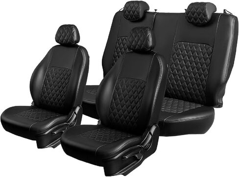 أغطية مقاعد هايلاندر مناسبة خصيصًا لسيارة Toyota Highlander LE وXLE وXSE 2020 2021 2022 2023 2024 2025 من جلد البولي يوريثان الفاخر - 3 صفوف مجموعة كاملة من واقي مقعد السيارة المقاوم للماء باللون الأسود الماسي in Kuwait