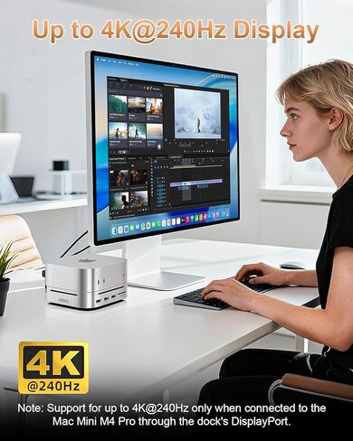 Mac mini M4 Dock & Stand DisplayPort 8K@120 هرتز Hub لجهاز Mac mini M4/M4 Pro 2024 مع حاوية NVMe SSD بسعة 8 تيرابايت، 10 في 1 مع DP، 5 منافذ USB-A/C بسرعة 10 جيجابت في الثانية، SD/TF، ​​صوت لجهاز Mac mini M4، Mac mini M4 Pro in Kuwait