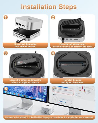 Mac mini M4 Dock & Stand DisplayPort 8K@120 هرتز Hub لجهاز Mac mini M4/M4 Pro 2024 مع حاوية NVMe SSD بسعة 8 تيرابايت، 10 في 1 مع DP، 5 منافذ USB-A/C بسرعة 10 جيجابت في الثانية، SD/TF، ​​صوت لجهاز Mac mini M4، Mac mini M4 Pro in Kuwait