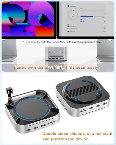 Mac mini M4 Dock & Stand DisplayPort 8K@120 هرتز Hub لجهاز Mac mini M4/M4 Pro 2024 مع حاوية NVMe SSD بسعة 8 تيرابايت، 10 في 1 مع DP، 5 منافذ USB-A/C بسرعة 10 جيجابت في الثانية، SD/TF، ​​صوت لجهاز Mac mini M4، Mac mini M4 Pro in Kuwait