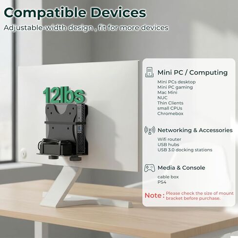 Yimaut قابل للتعديل جهاز كمبيوتر صغير Vesa Mount Bracket خلف الشاشة، تحت المكتب، متصل بذراع الشاشة، الجدار أو عمود الحامل لـ HP، Dell، KAMRUI، Mac Mini، GMKtec، صناديق الكابلات، موجهات Wi-Fi ووحدات المعالجة المركزية الصغيرة in Kuwait