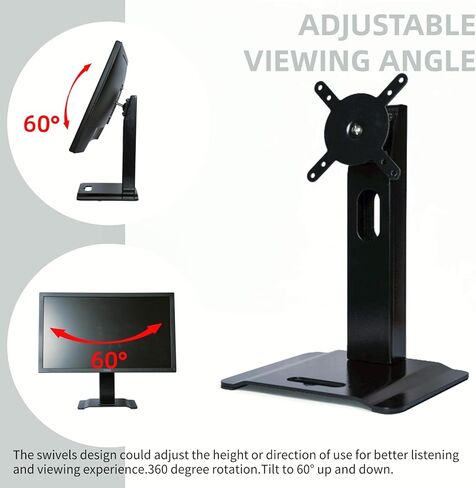 حامل سطح المكتب المعدني متوافق مع Echo Show 15 (الجيل الأول والثاني) Show 21 حامل دوار قابل للتعديل، دوران 360 درجة زاوية إمالة 60 درجة، مناسب للشاشات العالمية 13-32 بوصة (أسود) in Kuwait