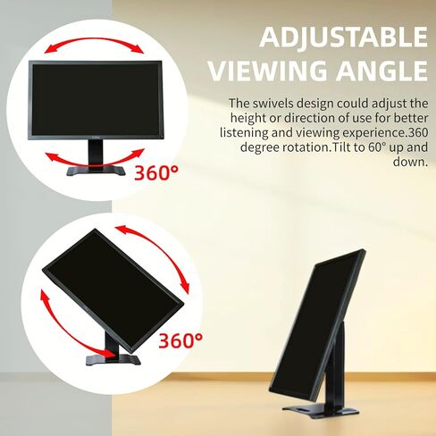 حامل سطح المكتب المعدني متوافق مع Echo Show 15 (الجيل الأول والثاني) Show 21 حامل دوار قابل للتعديل، دوران 360 درجة زاوية إمالة 60 درجة، مناسب للشاشات العالمية 13-32 بوصة (أسود) in Kuwait