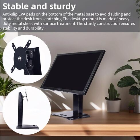 حامل سطح المكتب المعدني متوافق مع Echo Show 15 (الجيل الأول والثاني) Show 21 حامل دوار قابل للتعديل، دوران 360 درجة زاوية إمالة 60 درجة، مناسب للشاشات العالمية 13-32 بوصة (أسود) in Kuwait