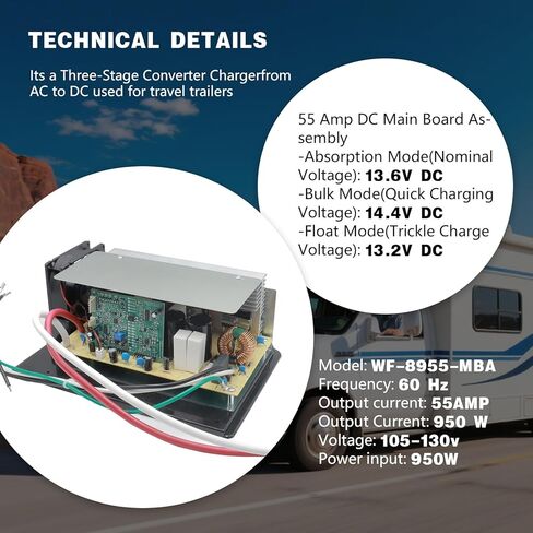 WF-8955-MBA محول طاقة 55 أمبير وشاحن بطارية للمركبات الترفيهية، صيانة ذكية على 3 مراحل لبطاريات الرصاص الحمضية/AGM، مع تنظيم الجهد التلقائي، متوافق مع WF-8955PEC/WF-8955-AD-MBA in Kuwait