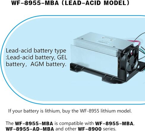 WF-8955-MBA محول طاقة 55 أمبير وشاحن بطارية للمركبات الترفيهية، صيانة ذكية على 3 مراحل لبطاريات الرصاص الحمضية/AGM، مع تنظيم الجهد التلقائي، متوافق مع WF-8955PEC/WF-8955-AD-MBA in Kuwait