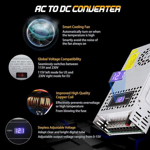 مصدر طاقة قابل للتعديل DC 0-12V 600W مع شاشة LED 12V مزود طاقة متغير AC إلى DC محول 110V إلى 12V مصمم لمعدات السيارات ستيريو السيارة ذات الإضاءة LED (DC12V-50A-600W) in Kuwait