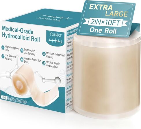 Hydrocolloid Roll for Wound Care, Extra Large Self-Adhesive Hydrocolloid Bandages, Cut-to-Size Patch, Ultra Absorbent & Waterproof, First Aid Kit Essential (2in*10ft) in Saudi Arabia