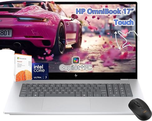 لاب توب اتش بي اومني بوك بشاشة لمس 17 بوصة - انتل كور الترا 7 - ذاكرة وصول عشوائي 32 جيجابايت| SSD سعة 1 تيرابايت - لوحة مفاتيح بإضاءة خلفية - بطارية تدوم 25.5 ساعة - كمبيوتر Windows 11 Pro Copilot AI - ألعاب الأعمال والمكتب والكلية in Saudi Arabia