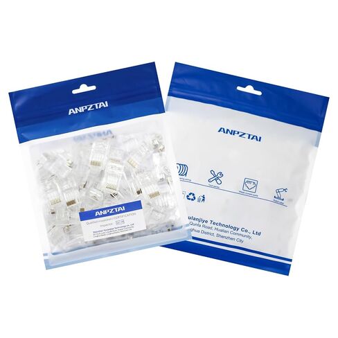 موصلات تمرير Cat6 RJ45 100 حزمة معدنية غير محمية من خلال رأس كريستال 8P8C قابس معياري لكابل إيثرنت صلب ومجدول 50 ميكرون مطلي بالذهب للشبكة، PoE، 10 ميجابت في الثانية in Kuwait