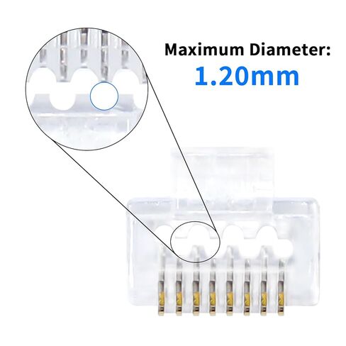 موصلات تمرير Cat6 RJ45 100 حزمة معدنية غير محمية من خلال رأس كريستال 8P8C قابس معياري لكابل إيثرنت صلب ومجدول 50 ميكرون مطلي بالذهب للشبكة، PoE، 10 ميجابت في الثانية in Kuwait