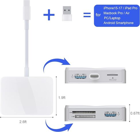 SD Card Reader, 5 in 1 USB-C & USB Dual Connectors Card Adapter with SD/MicroSD/MS/Dual USB-A 5 Slots Memroy Card Reader for iPhone 17/16/15 Pro Max iPad MacBook Pro/Air M4/M3 Android Phone/Tablet PC in Saudi Arabia