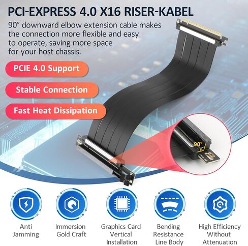 كابل تمديد PCI-E 4.0 لـ RTX4090 RTX4080 RX7900XTX 90 درجة إلى 90 درجة لـ M.2/ WiFi/الشبكة/USB/بطاقات الصوت PCIe 4.0 x16 ملحقات كابل Riser أجزاء إصلاح لـ xx-10cm (300 مم) in Saudi Arabia