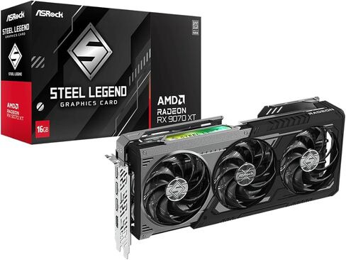 ASRock AMD Radeon RX 9070 XT Steel Legend Dark 16GB GDDR6 256-bit, 2970MHz Boost, PCIe 5.0, 3xDP2.1+HDMI2.1, Triple-Fan, Metal Backplate, RGB Sync, DirectX12 Ultimate, RDNA4, 2x8-Pin in Saudi Arabia