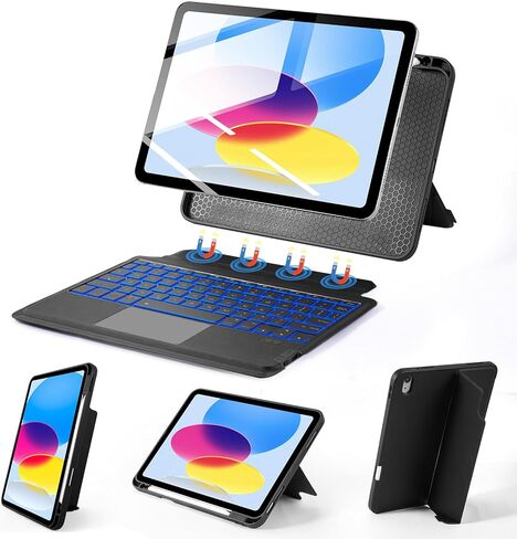 حافظة لوحة المفاتيح Trackpad لجهاز iPad (A16) 11th 2025 /10th Gen 2022، حافظة لوحة مفاتيح مغناطيسية خفيفة للغاية وقابلة للتدوير والفصل، حافظة لوحة مفاتيح بإضاءة خلفية بـ 7 ألوان لجهاز iPad 11th 11 بوصة /10th 10.9 بوصة، صورة/مناظر طبيعية in Saudi Arabia