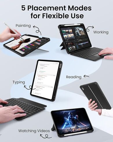 حافظة لوحة المفاتيح Trackpad لجهاز iPad (A16) 11th 2025 /10th Gen 2022، حافظة لوحة مفاتيح مغناطيسية خفيفة للغاية وقابلة للتدوير والفصل، حافظة لوحة مفاتيح بإضاءة خلفية بـ 7 ألوان لجهاز iPad 11th 11 بوصة /10th 10.9 بوصة، صورة/مناظر طبيعية in Saudi Arabia