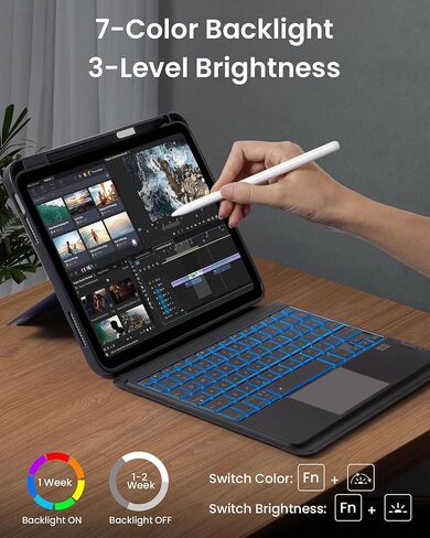 حافظة لوحة المفاتيح Trackpad لجهاز iPad (A16) 11th 2025 /10th Gen 2022، حافظة لوحة مفاتيح مغناطيسية خفيفة للغاية وقابلة للتدوير والفصل، حافظة لوحة مفاتيح بإضاءة خلفية بـ 7 ألوان لجهاز iPad 11th 11 بوصة /10th 10.9 بوصة، صورة/مناظر طبيعية in Saudi Arabia
