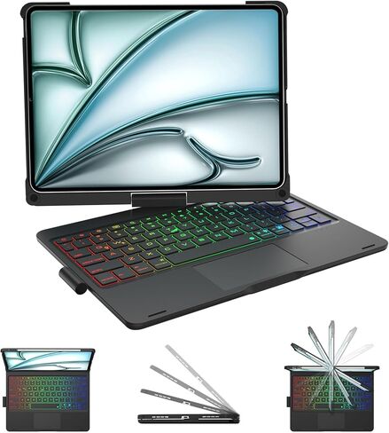 حافظة لوحة مفاتيح IPad مع 7 أوضاع، إضاءة خلفية RGB، متوافقة مع iPad Pro 11 2018-2022، iPad Air 11 بوصة 2024 (فضي) in Kuwait