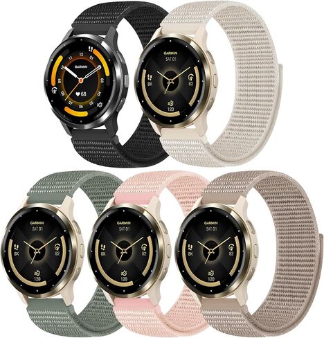 5 عبوات من أحزمة الساعة المصنوعة من النايلون بخطاف وحلقة متوافقة مع Garmin Venu 3S/4 41 مم/Forerunner265S 42 مم/255S 41 مم، 18 مم حزام رياضي خفيف الوزن قابل للتعديل لـ Venu 2S/Vivoactive 4S 40 مم in Saudi Arabia