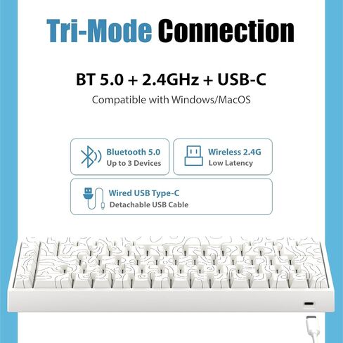 لوحة مفاتيح ألعاب ميكانيكية كريمية بنسبة 60%، لاسلكية 2.4 جيجا/بلوتوث 5.0/USB-C سلكية، مفاتيح خطية 68 مفتاحًا، NKRO قابلة للتبديل السريع، أغطية مفاتيح PBT، إضاءة خلفية LED RGB، قابلة للبرمجة لـ Win/Mac، Mint in Kuwait