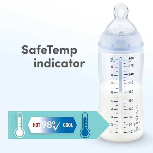 NUK First Choice Smooth Flow Anti-Colic Bottle 2.0, 10 oz. Baby Bottle with SafeTemp Temperature Indicator, Newborn Essentials, 4-Pack in Saudi Arabia