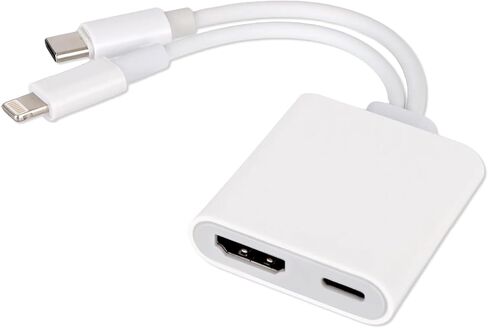 محول USB-C ومحول تحويل 2 في 1 لهاتف iPhone 17/16/15 iPad MacBook، إلى التلفزيون 4K@60 هرتز محول AV رقمي متعدد المنافذ مع قابس شحن سريع 100 وات PD وتشغيل (أبيض) in Saudi Arabia