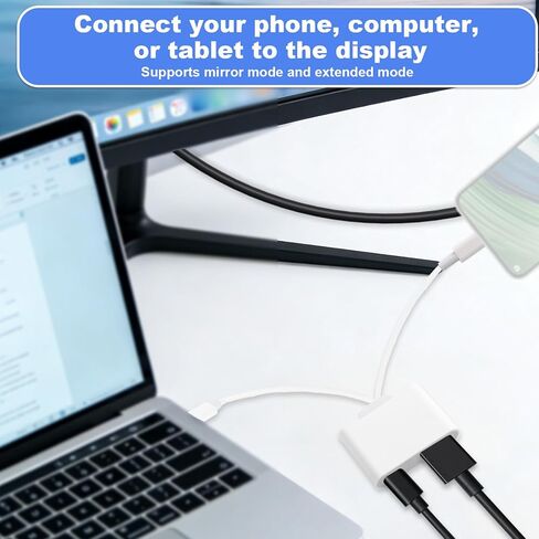 محول USB-C ومحول تحويل 2 في 1 لهاتف iPhone 17/16/15 iPad MacBook، إلى التلفزيون 4K@60 هرتز محول AV رقمي متعدد المنافذ مع قابس شحن سريع 100 وات PD وتشغيل (أبيض) in Saudi Arabia