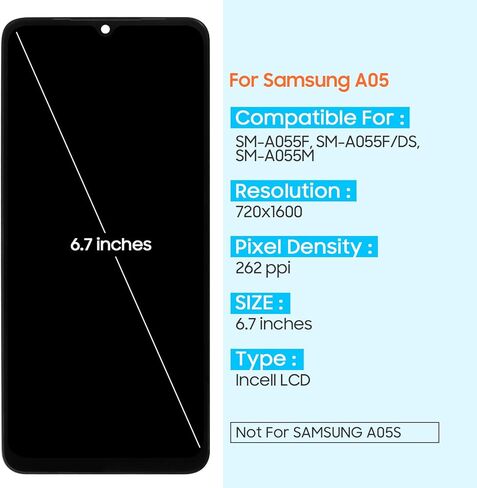 INCELL A05 شاشة LCD بديلة لهاتف Samsung Galaxy A05 A055F A055M A055F/M 6.7 بوصة شاشة LCD بديلة تعمل باللمس مجموعة محول رقمي in Saudi Arabia